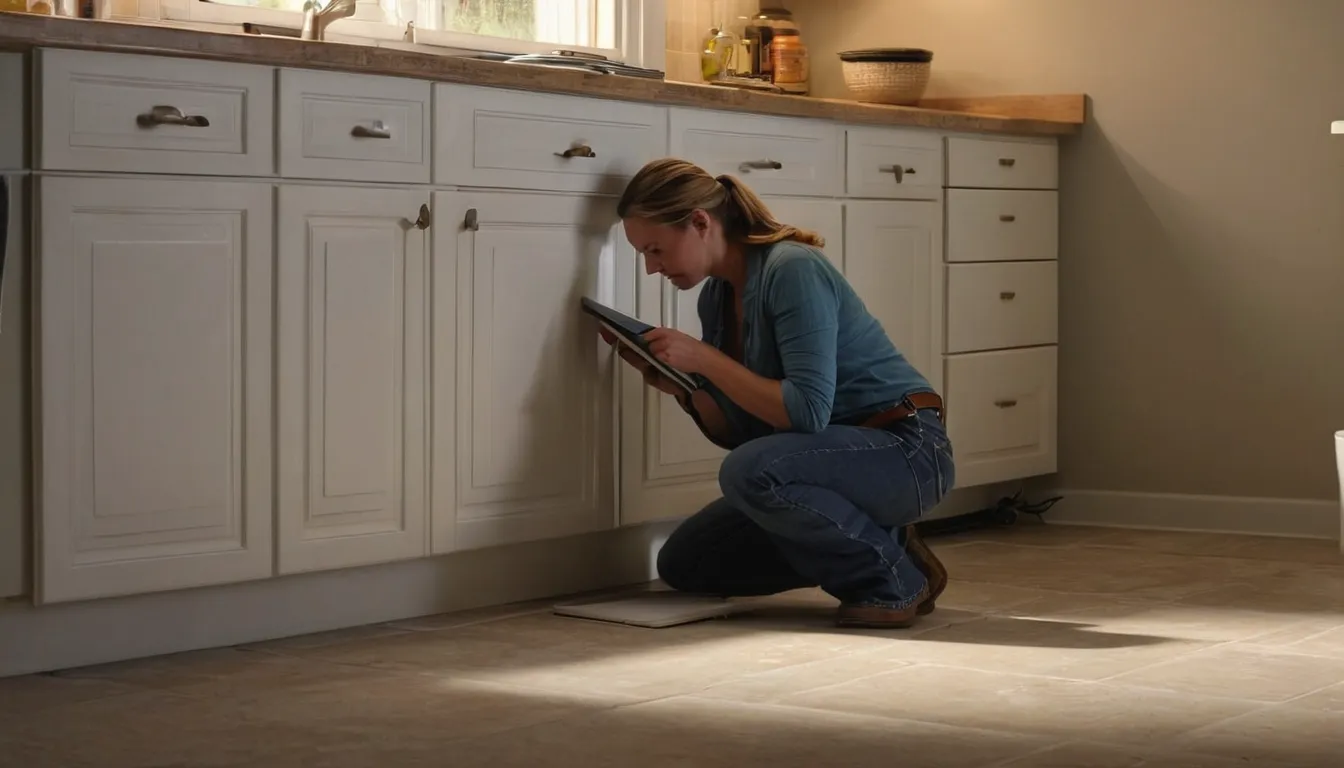 Homeowner checking a kitchen baseboard for ant trails before calling a provider in the Austin area