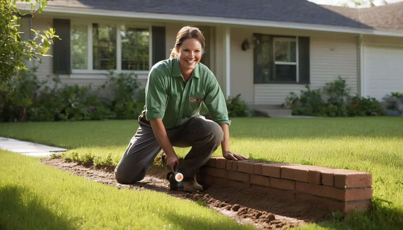 A provider inspecting the foundation edge of a brick ranch home in the Austin area for termite signs